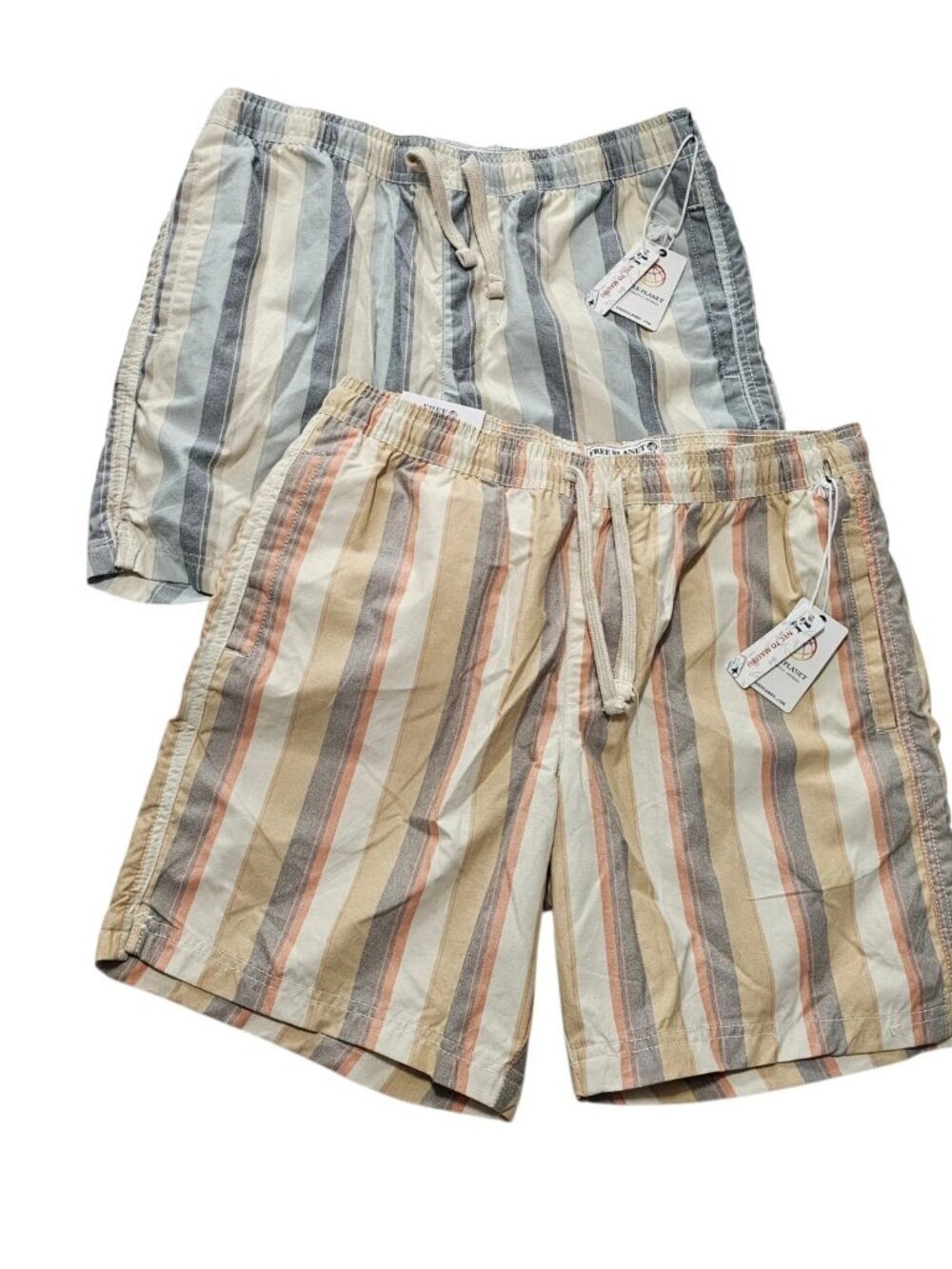 Bundle Free Planet Shorts Large Stripes Drawstring Teal Brown